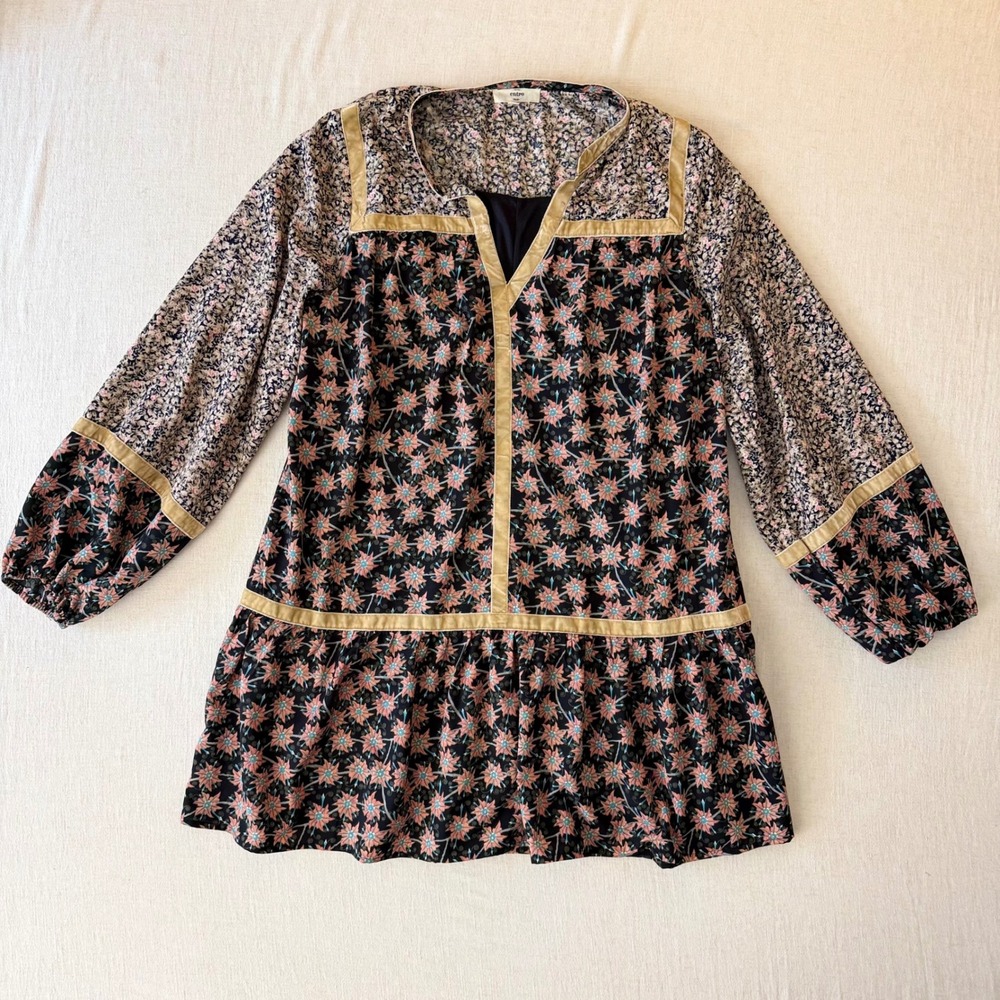 Entro Boho Floral Mixed Print Babydoll Tunic Dress Large Boutique - Picture 2 of 11